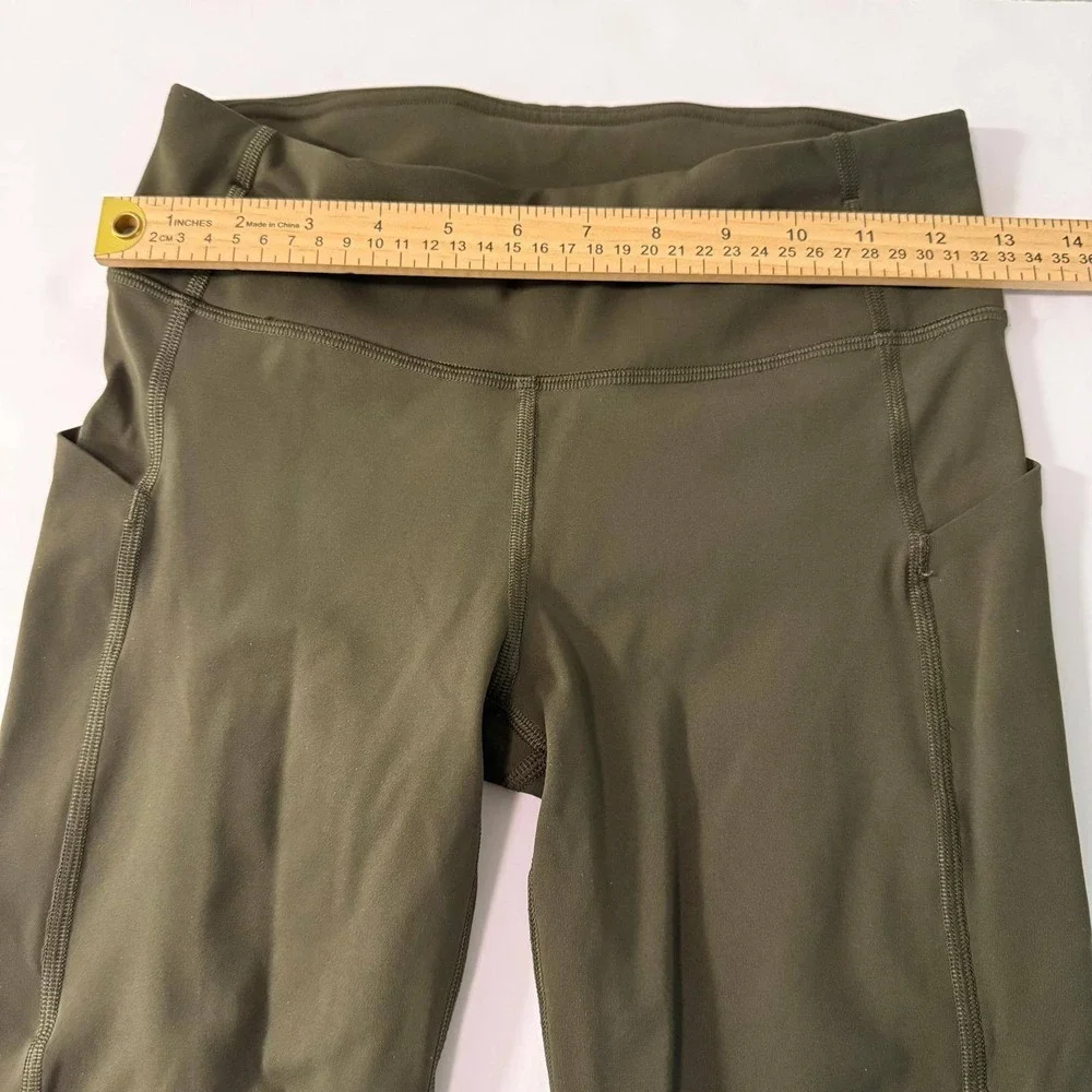 Lululemon Speed Up Crop 21 Dark Olive Green Running Leggings Pockets Womens 4